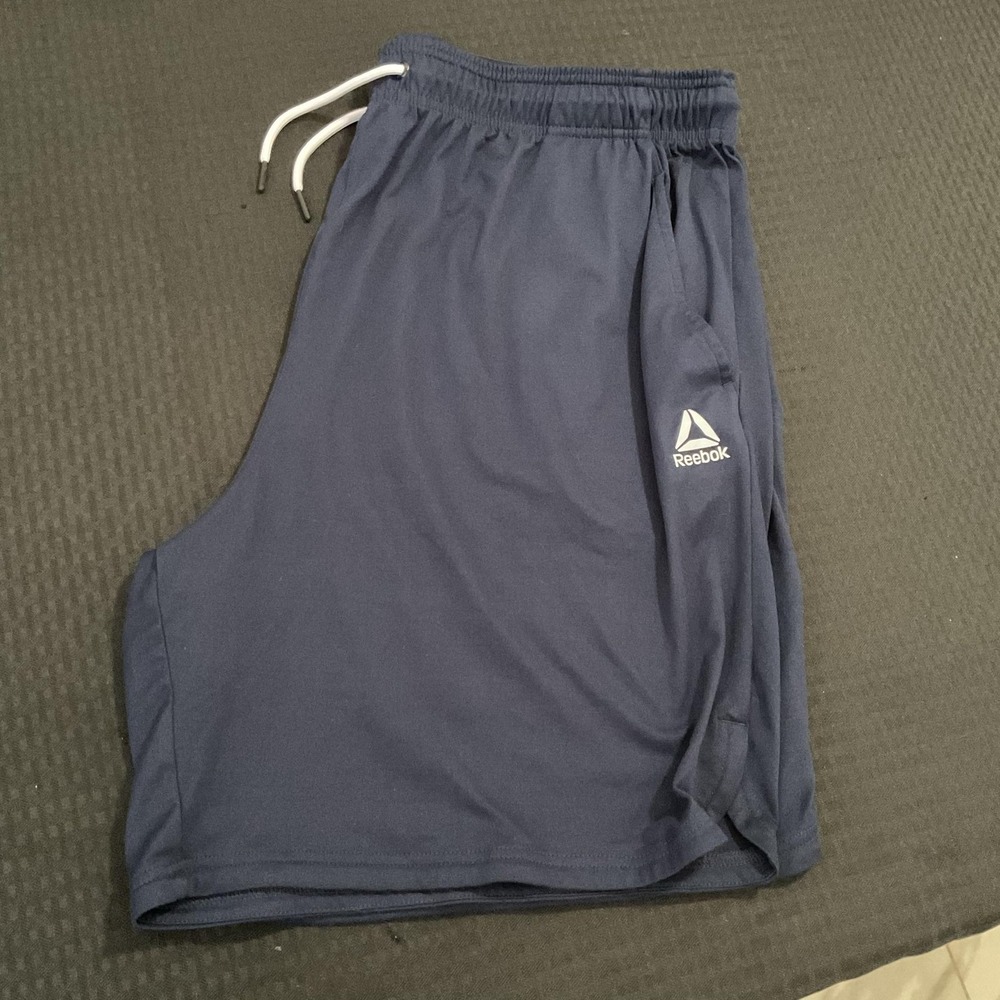 Reebok Shorts Mens 3XL Blue Athletic Microfiber Drawstring Pockets Gym Running